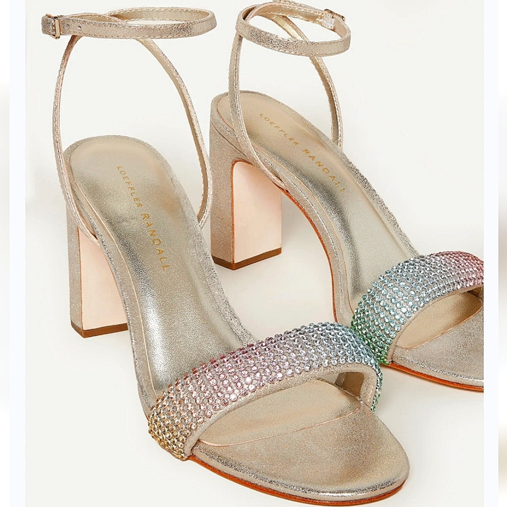 NWT$495 LOEFFLER RANDALL Shay Rhinestone Ankle Strap Sandals Heels Sz 5